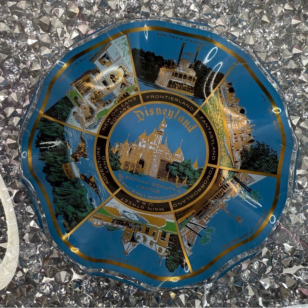 Disneyland plate vintage Sleeping Beauty Castle Decorative parks Blue Gold small